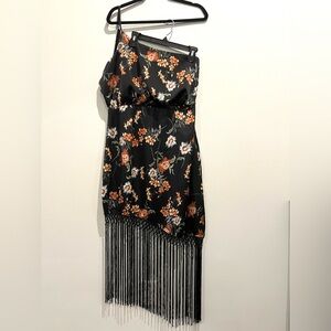 Lulus Floral Fringe Black Dress